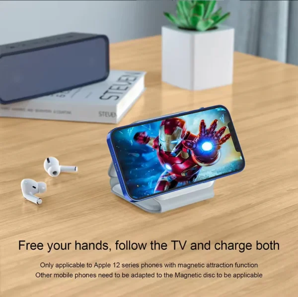 NEW 3 in 1 Wireless Charger Magnetic Foldable Charging Station Travel Charger in White - Image 2